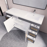 Arisa 60" Glossy Gray Freestanding Vanity With Single Right Acrylic sink - MEBO Building Materials
