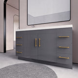 Arisa 60" Glossy Gray Freestanding Vanity With Single Left Acrylic sink - MEBO Building Materials