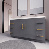 Arisa 60" Glossy Gray Freestanding Vanity With Double Acrylic sink - MEBO Building Materials