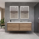 MOM 72" Wall Mounted Vanity with 4 Drawers and Acrylic Double Sink - Teak Oak - MEBO Building Materials