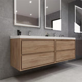 MOM 72" Wall Mounted Vanity with 4 Drawers and Acrylic Double Sink - Teak Oak - MEBO Building Materials