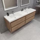MOM 72" Wall Mounted Vanity with 4 Drawers and Acrylic Double Sink - Teak Oak - MEBO Building Materials