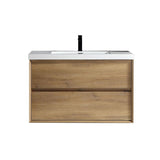 SLIM 36" White Oak Wall Mounted Vanity Reinforced Acrylic Sink - MEBO Building Materials