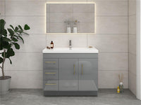 Arisa 42" Glossy Gray Freestanding Vanity With Single Acrylic Sink - MEBO Building Materials