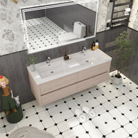 Loul 60" Double Floating Bathroom Vanity with Reinforced Acrylic Sink - MEBO Building Materials
