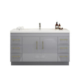 Arisa 60" Glossy Gray Freestanding Vanity With Single Acrylic sink - MEBO Building Materials