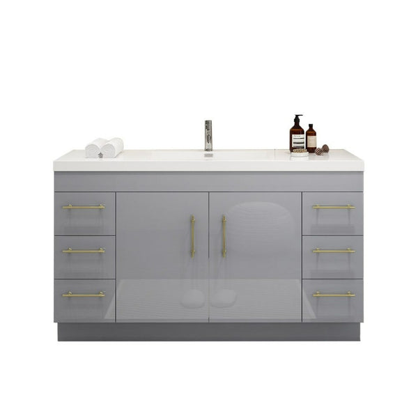 Arisa 60" Glossy Gray Freestanding Vanity With Single Acrylic sink - MEBO Building Materials