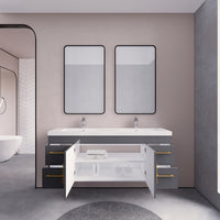 Arisa 60" Glossy Gray Wall Mounted Vanity with Double Acrylic Sink - MEBO Building Materials