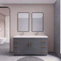 Arisa 60" Glossy Gray Freestanding Vanity With Double Acrylic sink - MEBO Building Materials