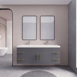 Arisa 60" Glossy Gray Wall Mounted Vanity with Double Acrylic Sink - MEBO Building Materials