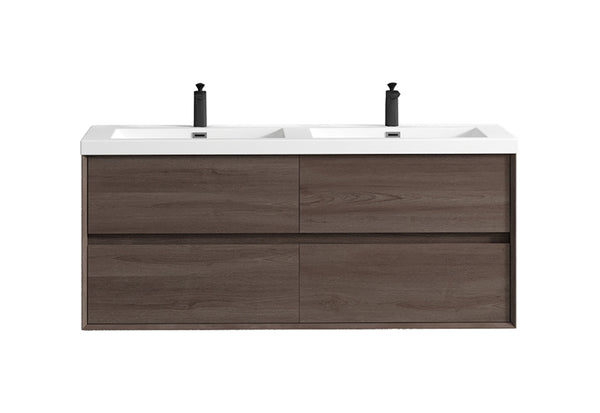 Seavv 59" Red Oak Wall Mounted Vanity with Reinforced Acrylic Double Sink - MEBO Building Materials