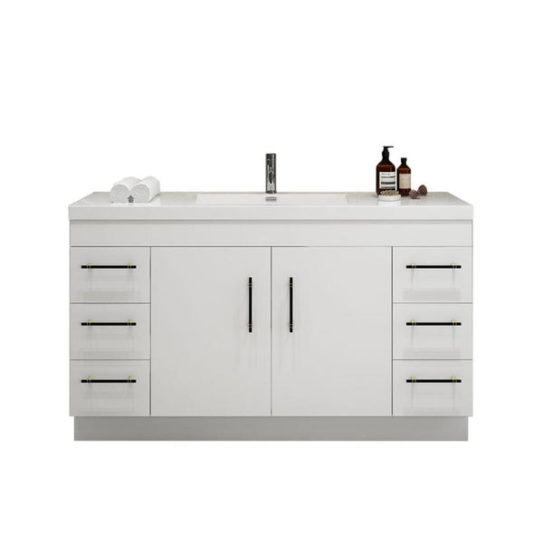 Arisa 60" Glossy White Freestanding Vanity With Single Acrylic sink - MEBO Building Materials