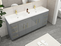 Arisa 72" Glossy Gray Freestanding Vanity With Double Acrylic sink - MEBO Building Materials