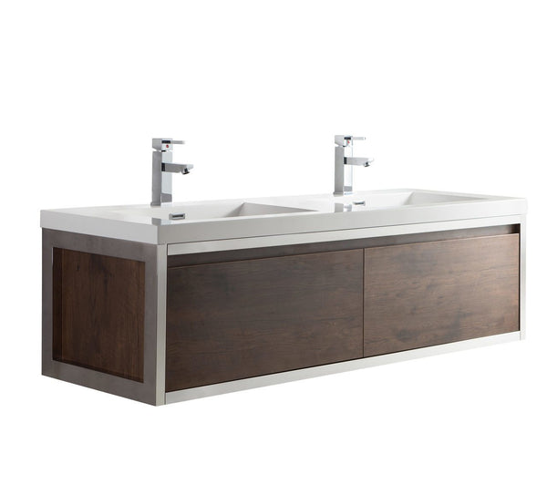 Laker 60 Wall Mounted Chrome Frame Vanity-Rosewood - MEBO Building Materials