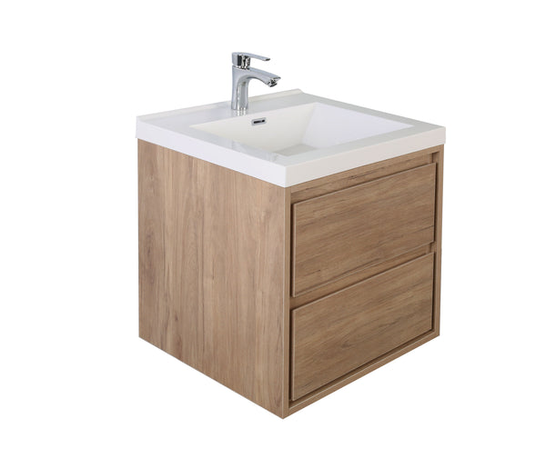 MOM 24" Wall Mounted Vanity with 2 Drawers and Acrylic Sink - Teak Oak - MEBO Building Materials