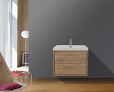 MOM 24" Wall Mounted Vanity with 2 Drawers and Acrylic Sink - Teak Oak - MEBO Building Materials