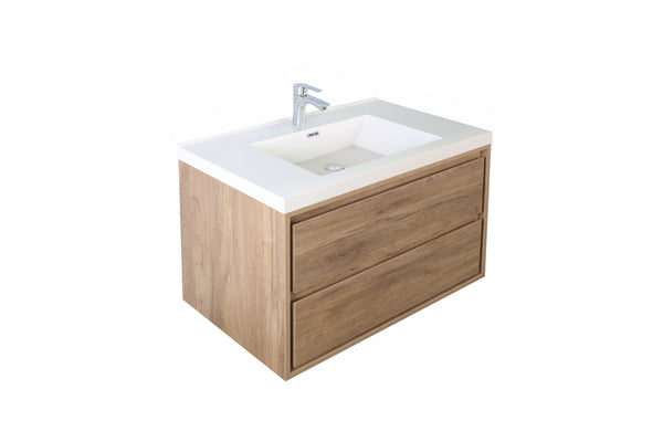 MOM 30" Wall Mounted Vanity with 2 Drawers and Acrylic Sink - Teak Oak - MEBO Building Materials