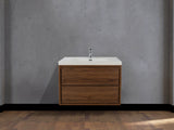 MOM 30" Wall Mounted Vanity with 2 Drawers and Acrylic Sink - Rosewood - MEBO Building Materials