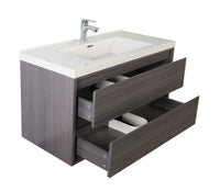 MOM 36" Wall Mounted Vanity with 2 Drawers and Acrylic Sink - Grey Oak - MEBO Building Materials