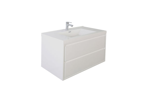 MOM 36" Wall Mounted Vanity with 2 Drawers and Acrylic Sink - Gloss White - MEBO Building Materials