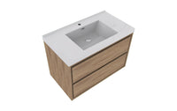 MOM 36" Wall Mounted Vanity with 2 Drawers and Acrylic Sink - Teak Oak - MEBO Building Materials