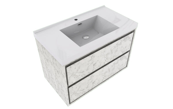 MOM 36" Wall Mounted Vanity with 2 Drawers and Acrylic Sink - Marble - MEBO Building Materials