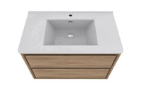 MOM 42" Wall Mounted Vanity with 2 Drawers and Acrylic Sink - Teak Oak - MEBO Building Materials
