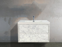MOM 42" Wall Mounted Vanity with 2 Drawers and Acrylic Sink - Marble - MEBO Building Materials
