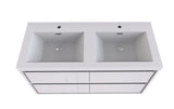 MOM 48" Wall Mounted Vanity with 4 Drawers and Acrylic Double Sink - Gloss White - MEBO Building Materials
