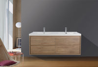 MOM 48" Wall Mounted Vanity with 4 Drawers and Acrylic Double Sink - Teak Oak - MEBO Building Materials
