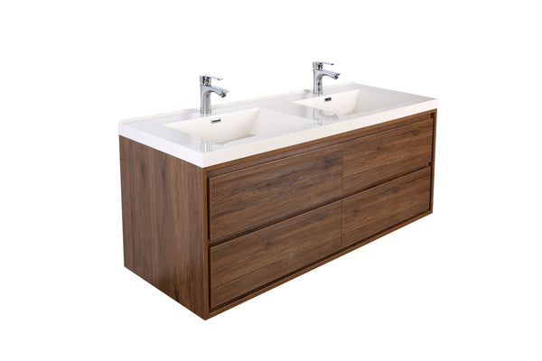 MOM 48" Wall Mounted Vanity with 4 Drawers and Acrylic Double Sink - Rosewood - MEBO Building Materials