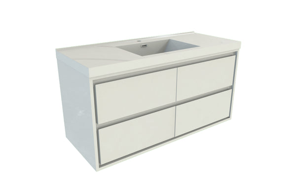 MOM 48" Wall Mounted Vanity with 4 Drawers and Acrylic Single Sink - Gloss White - MEBO Building Materials
