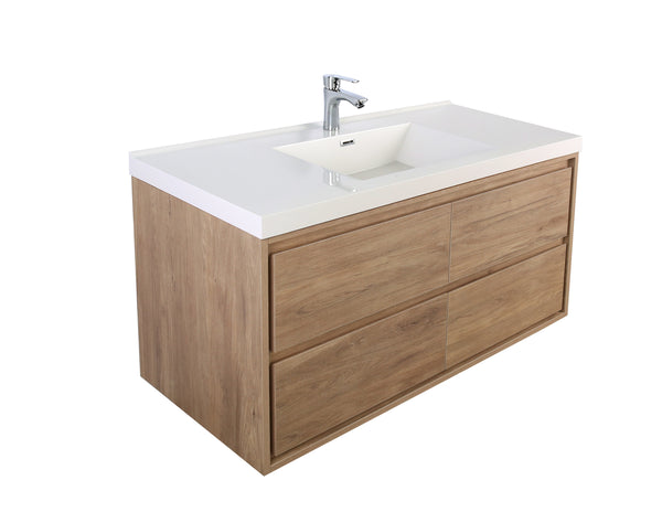 MOM 48" Wall Mounted Vanity with 4 Drawers and Acrylic Single Sink - Teak Oak - MEBO Building Materials