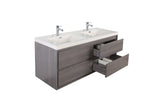 MOM 60" Wall Mounted Vanity with 4 Drawers and Acrylic Double Sink - Grey Oak - MEBO Building Materials