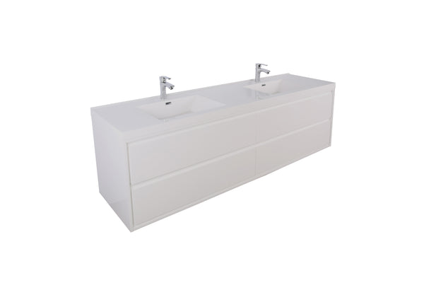 MOM 60" Wall Mounted Vanity with 4 Drawers and Acrylic Double Sink - Gloss White - MEBO Building Materials