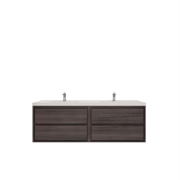 MOM 72" Wall Mounted Vanity with 4 Drawers and Acrylic Double Sink - Grey Oak - MEBO Building Materials