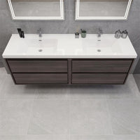 MOM 72" Wall Mounted Vanity with 4 Drawers and Acrylic Double Sink - Grey Oak - MEBO Building Materials