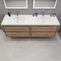 MOM 72" Wall Mounted Vanity with 4 Drawers and Acrylic Double Sink - Teak Oak - MEBO Building Materials