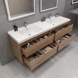 MOM 72" Wall Mounted Vanity with 4 Drawers and Acrylic Double Sink - Teak Oak - MEBO Building Materials