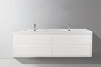 MOM 84 Wall Mounted Vanity with 4 Drawers and Acrylic Double Sink - Gloss White - MEBO Building Materials