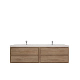 MOM 84" Wall Mounted Vanity with 4 Drawers and Acrylic Double Sink - Teak Oak - MEBO Building Materials