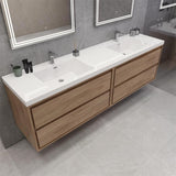 MOM 84" Wall Mounted Vanity with 4 Drawers and Acrylic Double Sink - Teak Oak - MEBO Building Materials
