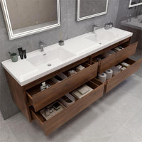 MOM 84" Wall Mounted Vanity with 4 Drawers and Acrylic Double Sink - Rosewood - MEBO Building Materials
