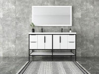 MATTHEW 60" GLOSSY WHITE FREESTANDING VANITY WITH REINFORCED ACRYLIC SINKS - MEBO Building Materials, LLC