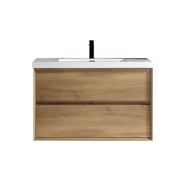 SLIM 36" White Oak Wall Mounted Vanity Reinforced Acrylic Sink - MEBO Building Materials